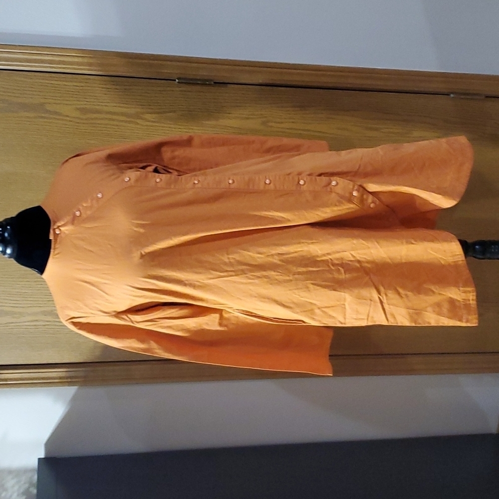 Shukr orange cross chest button modest tunic dress long sleeve cotton